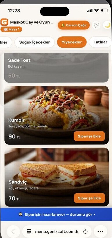 Genix Menü uygulama ekranı