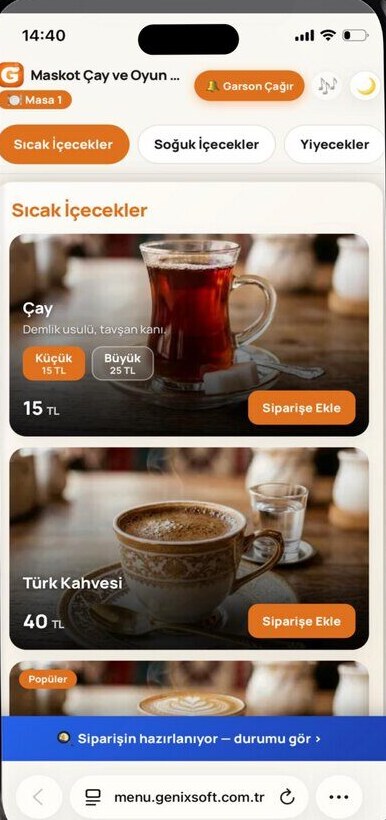 Genix Menü uygulama ekranı