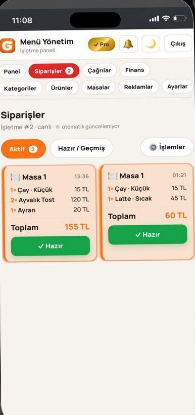 Genix Menü uygulama ekranı
